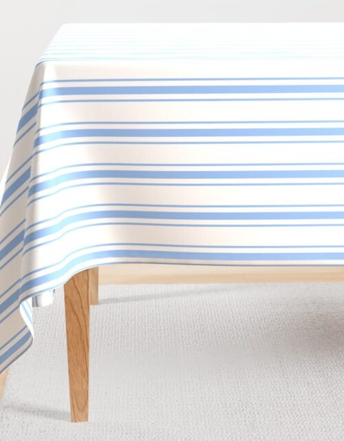 Mattress Ticking Wide Striped Pattern in Pale Blue and White Rectangular Tablecloth