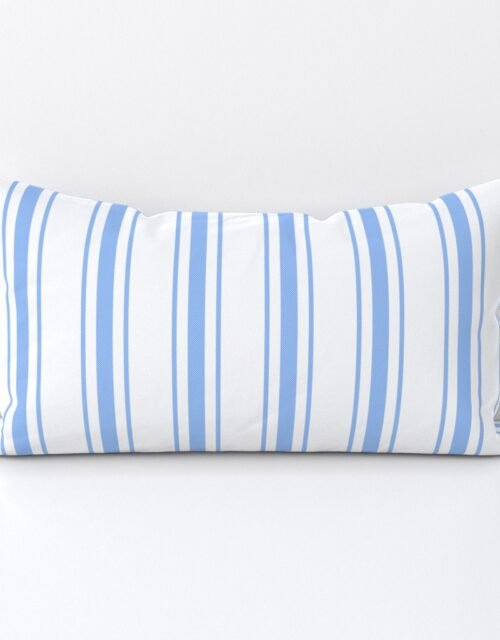 Mattress Ticking Wide Striped Pattern in Pale Blue and White Lumbar Throw Pillow