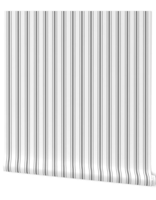 Mattress Ticking Wide Striped Pattern in Charcoal Grey and White Wallpaper
