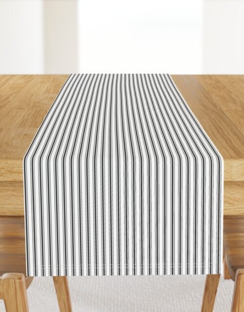 Mattress Ticking Narrow Striped Pattern in Dark Black and White Table Runner