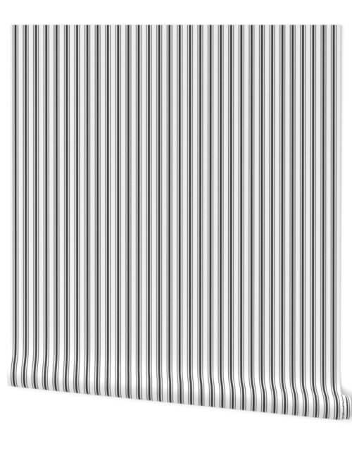 Mattress Ticking Narrow Striped Pattern in Dark Black and White Wallpaper