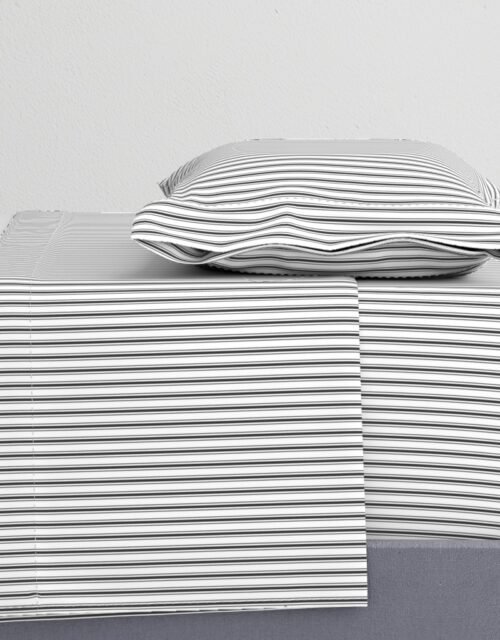 Mattress Ticking Narrow Striped Pattern in Dark Black and White Sheet Set