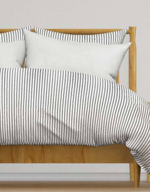 Mattress Ticking Narrow Striped Pattern in Dark Black and White Duvet Cover