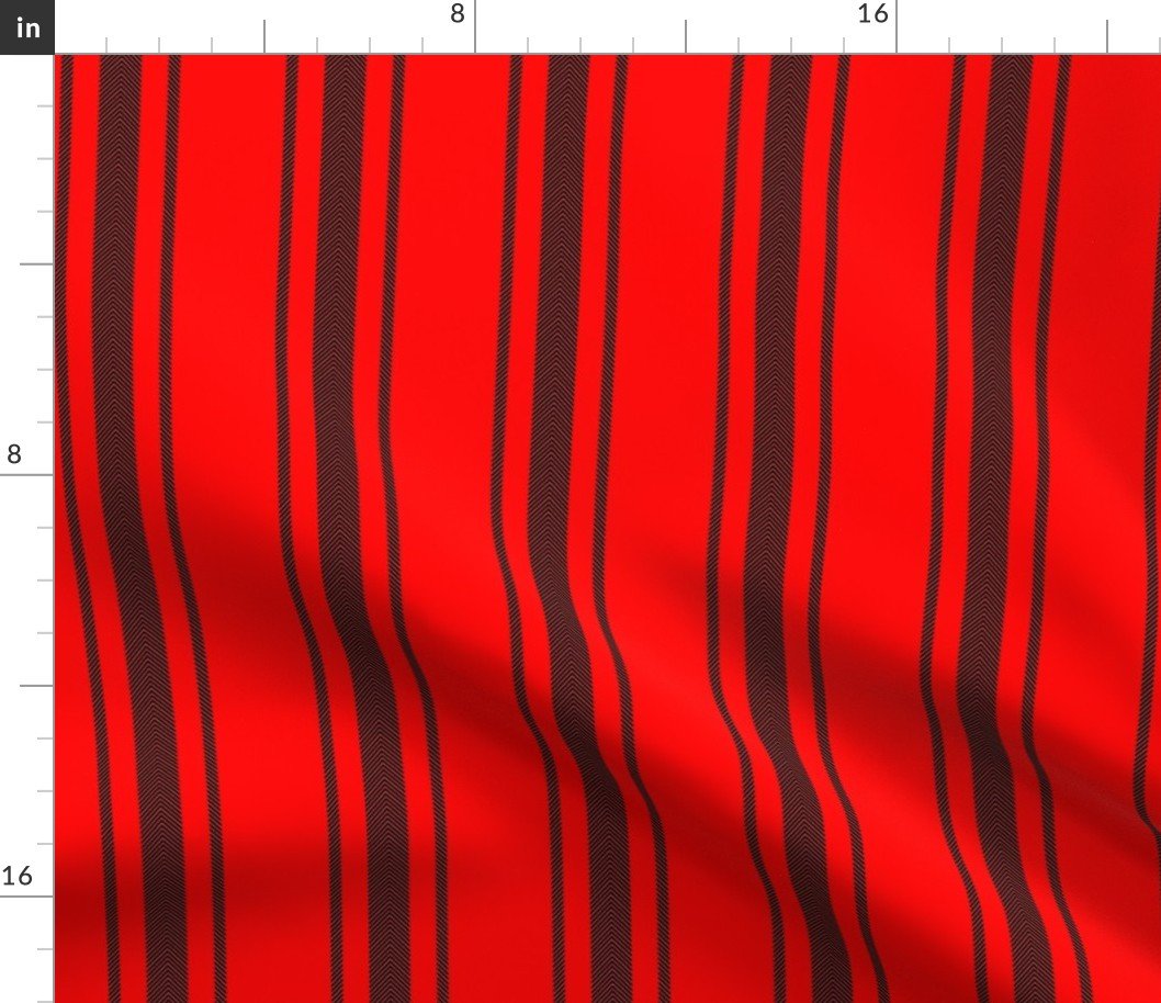 Mattress Ticking Wide Striped Pattern Jet Black on Red Fabric Mattress Ticking Wide Striped Pattern Jet Black on Red Fabric