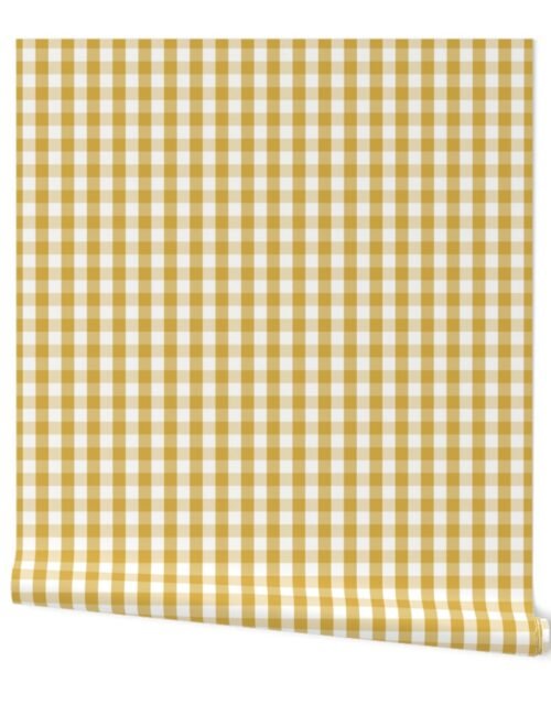 Designer Spicy Mustard Yellow Gingham Check Wallpaper