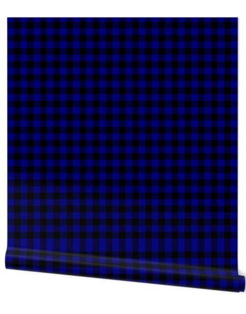Navy Blue Buffalo Check Tartan Plaid Blue and Black Wallpaper
