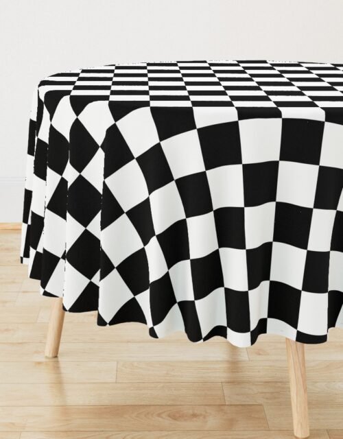 Large Black and White Check Round Tablecloth