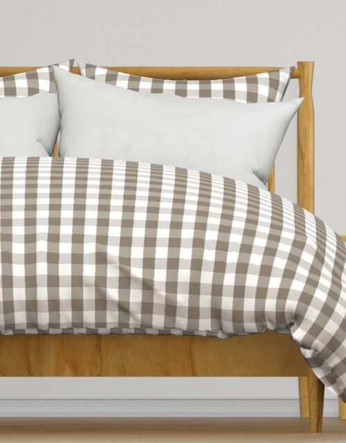 Mulch Brown Gingham Check Plaid Duvet Cover