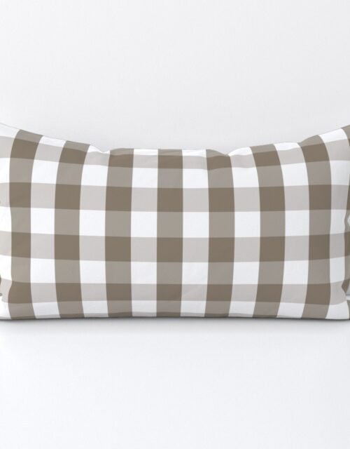Mulch Brown Gingham Check Plaid Lumbar Throw Pillow