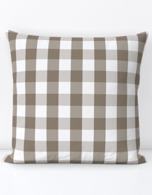 Mulch Brown Gingham Check Plaid Square Throw Pillow