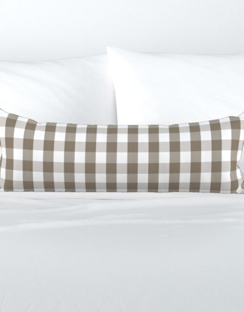 Mulch Brown Gingham Check Plaid Extra Long Lumbar Pillow