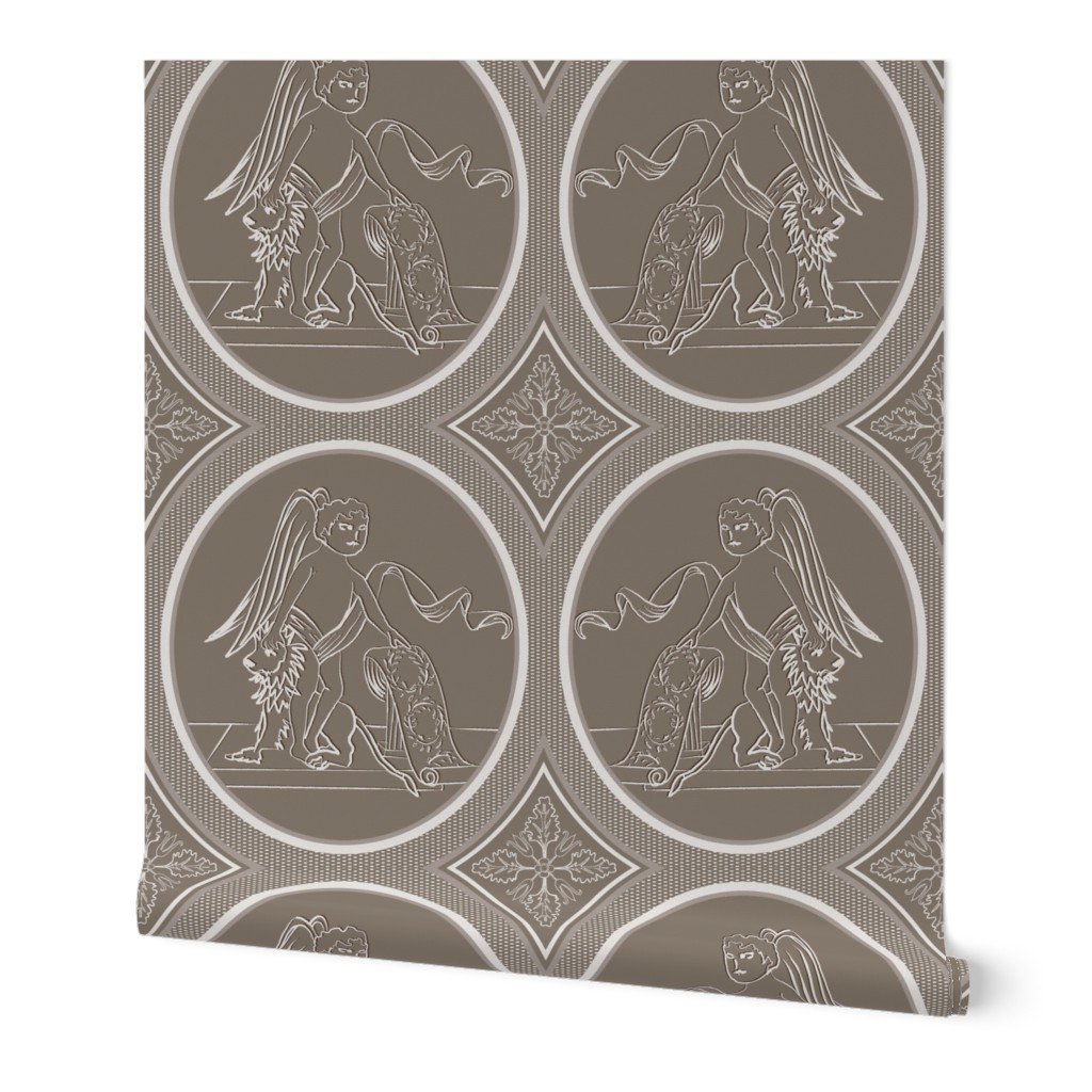 Grisaille Chestnut Brown Neo-Classical Ovals Wallpaper Grisaille Chestnut Brown Neo-Classical Ovals Wallpaper