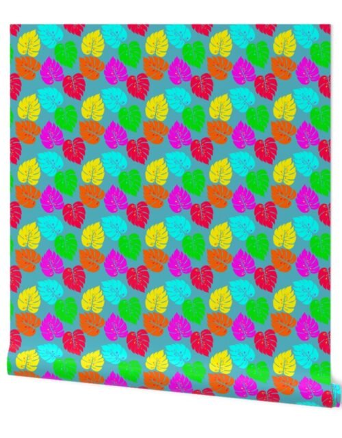 Neon Monstera Hawaiian Tropical Leaves Wallpaper