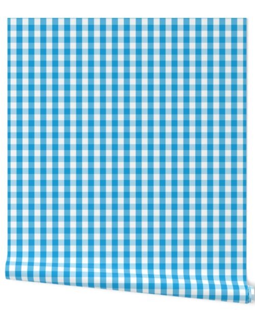 Oktoberfest Bavarian Blue and White Large Gingham Check Wallpaper