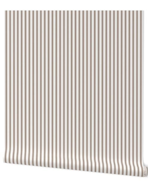 Mattress Ticking Narrow Striped Pattern in Chocolate Brown and White Wallpaper