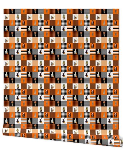 Halloween Hand-Painted Witches and Monsters Cheater Quilt Wallpaper