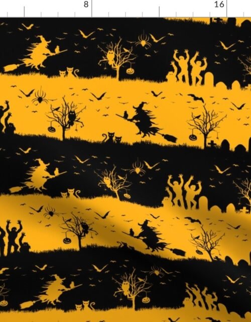 Pale Pumpkin Orange and Black Halloween Nightmare Stripes Fabric