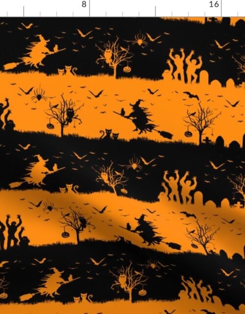 Pale Pumpkin Orange and Black Halloween Nightmare Stripes Fabric