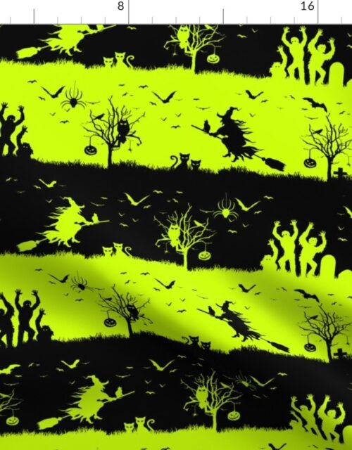 Slime Green and Black Halloween Nightmare Stripes Fabric