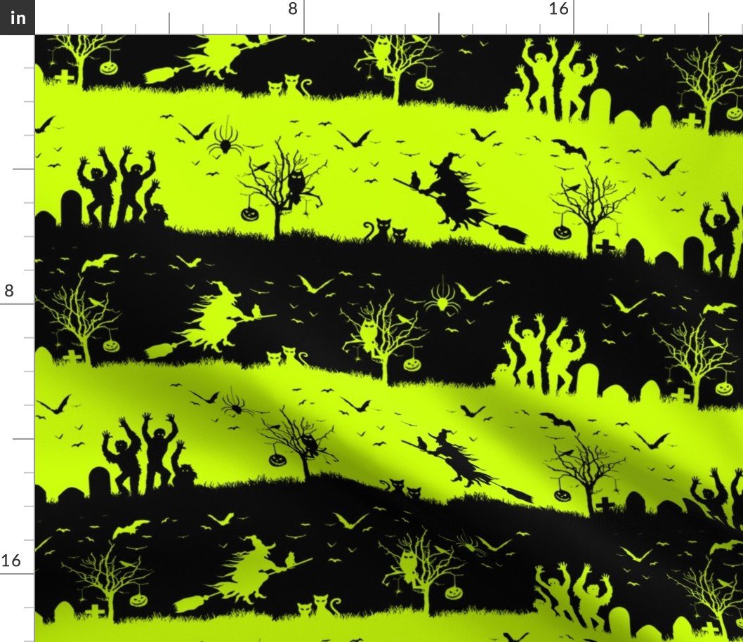 Slime Green and Black Halloween Nightmare Stripes Fabric Slime Green and Black Halloween Nightmare Stripes Fabric