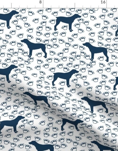 Big Blue Dog and Paw Prints Fabric