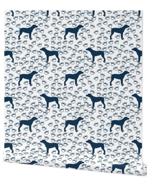 Big Blue Dog and Paw Prints Wallpaper