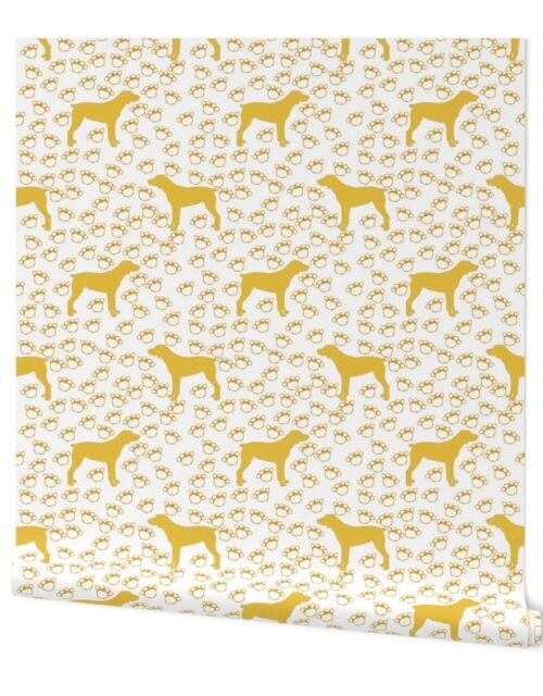 Big Yellow Dog and Paw Prints Wallpaper