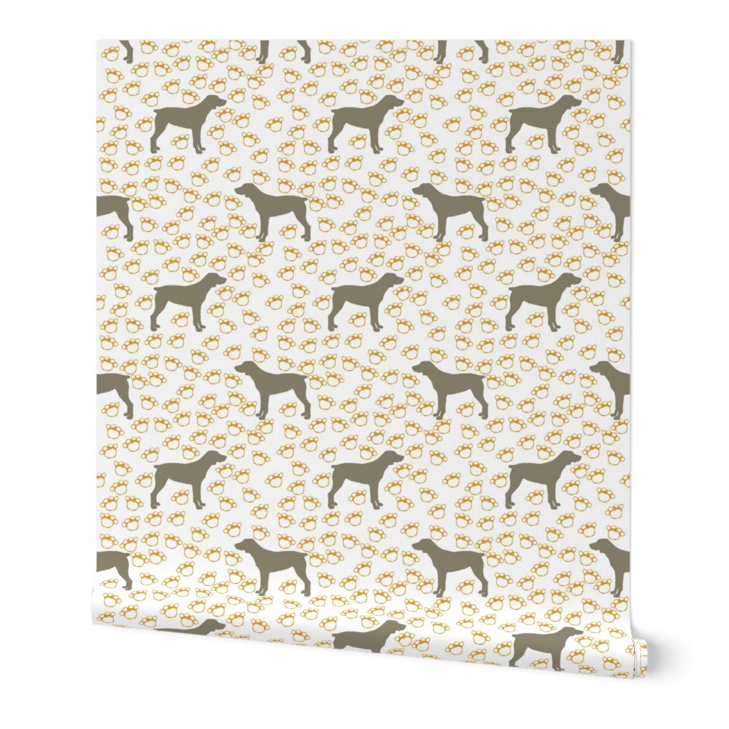 Big Grey Weimaraner Dogs with Yellow Paw Prints Wallpaper Big Grey Weimaraner Dogs with Yellow Paw Prints Wallpaper