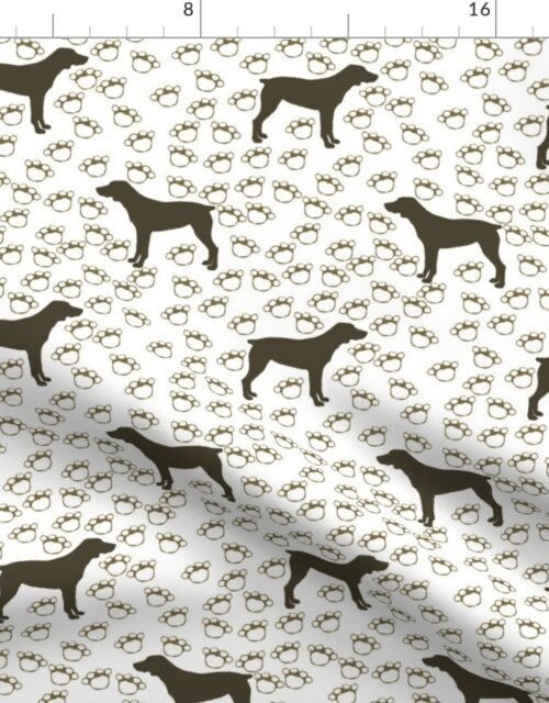 Big Brown Dog and Paw Prints Fabric