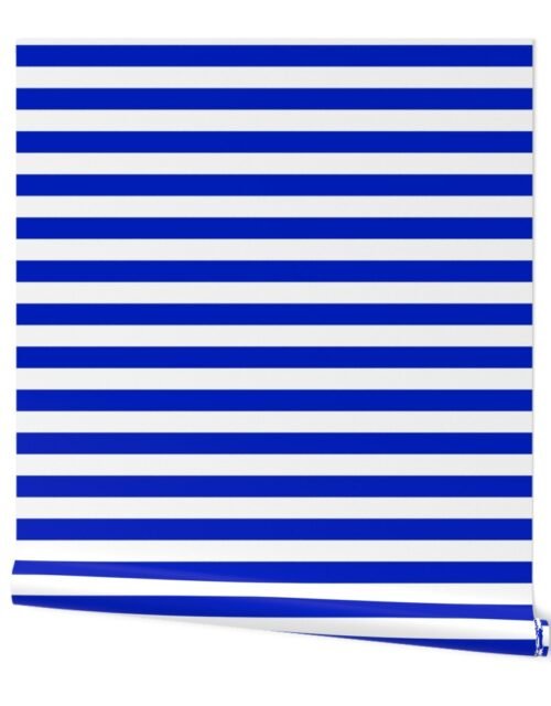 1" Horizontal Cobalt Blue and White Stripe Wallpaper