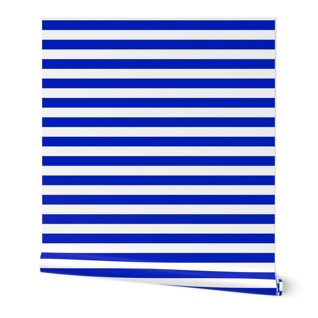 1″ Horizontal Cobalt Blue and White Stripe Wallpaper 1" Horizontal Cobalt Blue and White Stripe Wallpaper