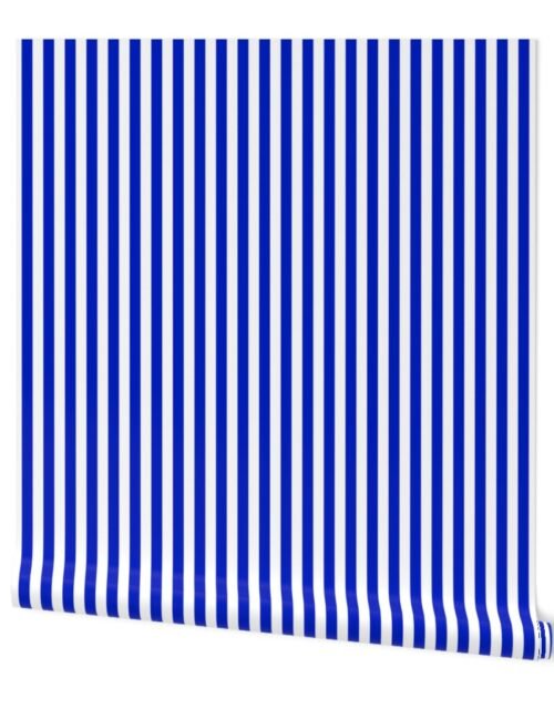 1/2" Vertical Cobalt Blue and White Stripe Wallpaper