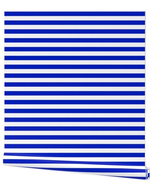 3/4" Horizontal Cobalt Blue and White Stripe Wallpaper