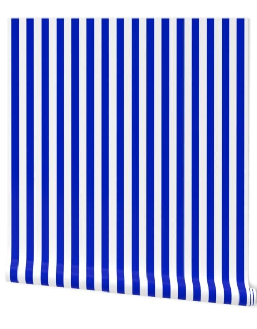 3/4" Vertical Cobalt Blue and White Stripe Wallpaper