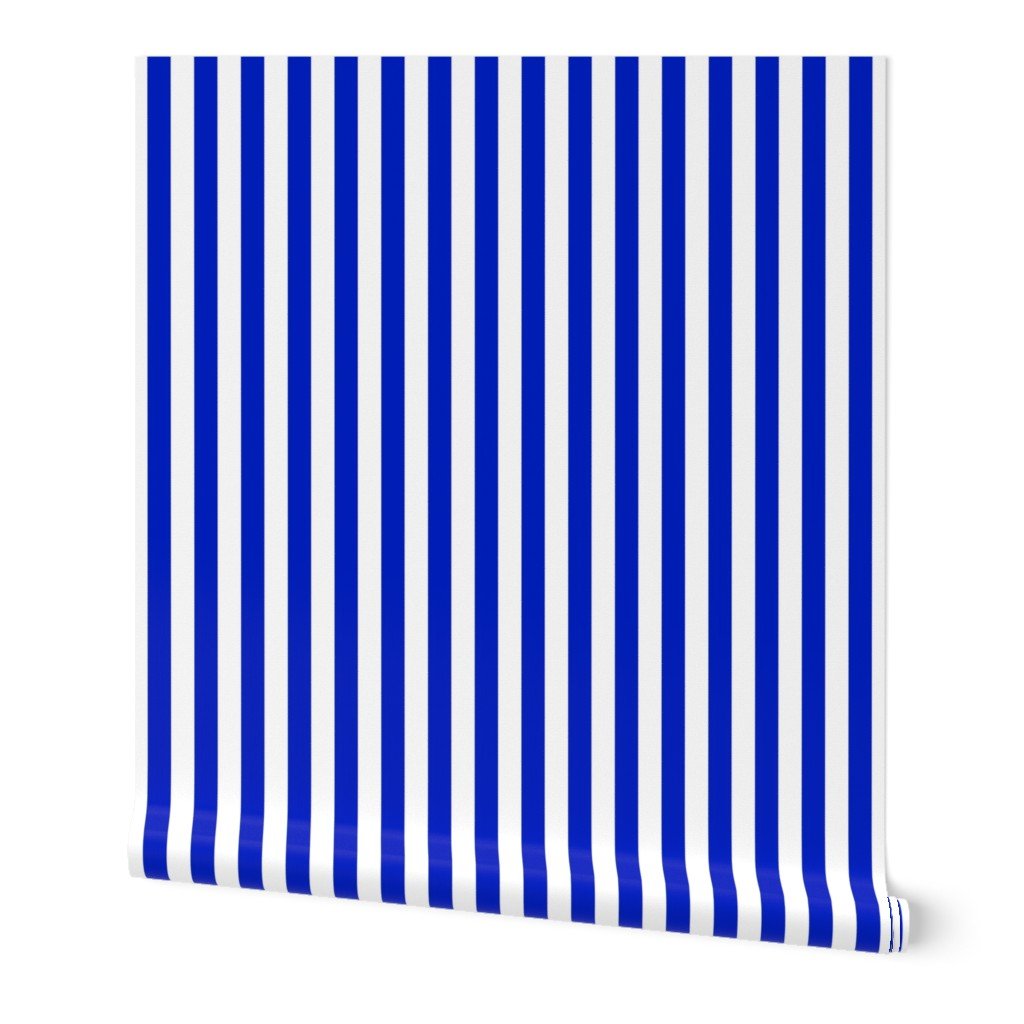 3/4″ Vertical Cobalt Blue and White Stripe Wallpaper 3/4" Vertical Cobalt Blue and White Stripe Wallpaper