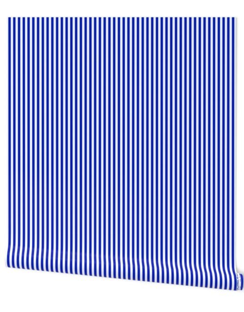 1/4" Vertical Cobalt Blue and White Stripe Wallpaper