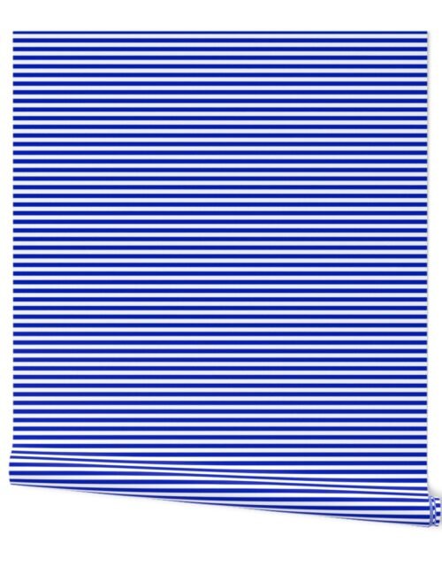 1/4" Horizontal Cobalt Blue and White Stripe Wallpaper