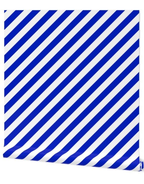 1" Wide Diagonal Cobalt Blue Candy Cane Stripes Wallpaper