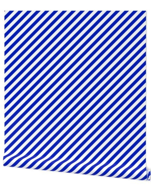 1/2" Wide Diagonal Cobalt Blue Candy Cane Stripes Wallpaper