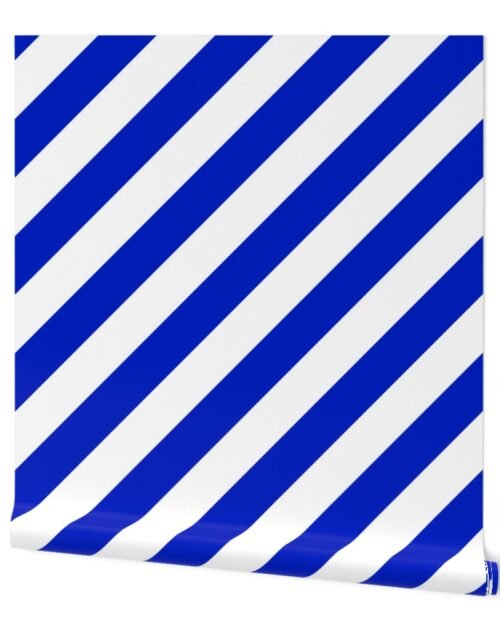 2" Wide Diagonal Cobalt Blue Candy Cane Stripes Wallpaper