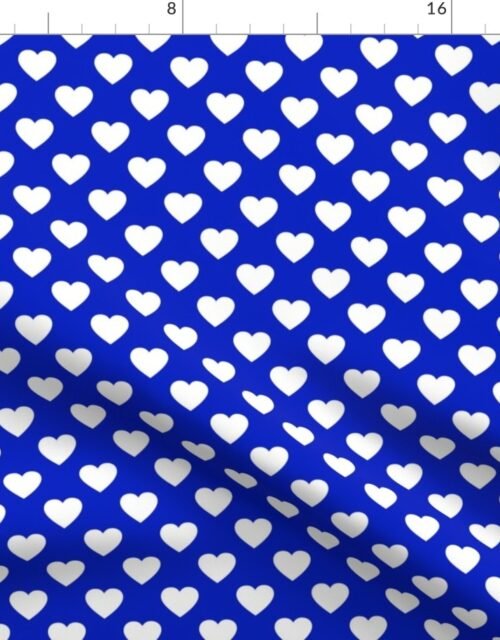 1" White Hearts on Cobalt Blue Background Fabric