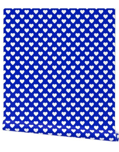 1" White Hearts on Cobalt Blue Background Wallpaper