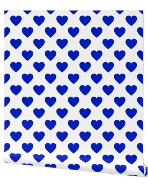 2" Cobalt Blue Hearts on White` Wallpaper