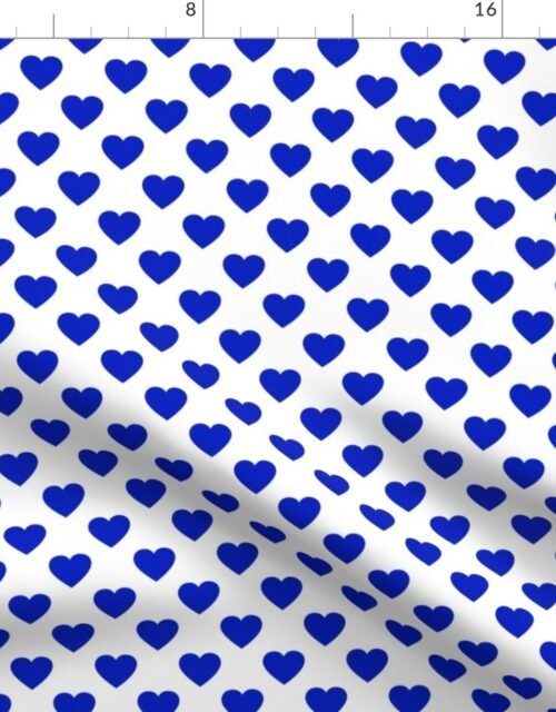 1" Cobalt Blue Hearts on White Fabric