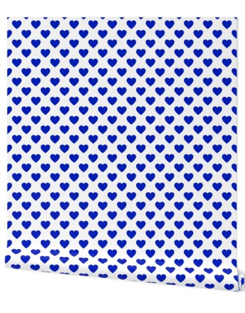 1" Cobalt Blue Hearts on White Wallpaper