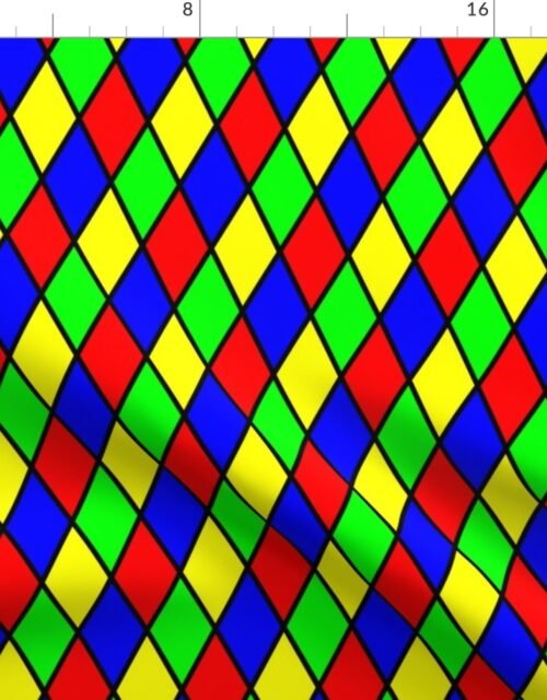 Bright Primary Color Harlequin Windowpane Diamond Pattern Fabric