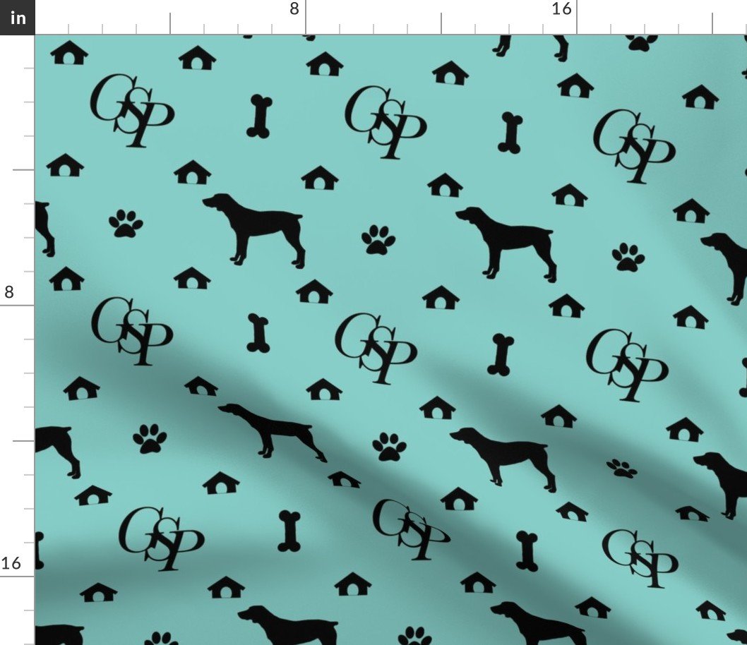Louis Luxury Monogram German Shorthair Pointer on Aqua Fabric Louis Luxury Monogram German Shorthair Pointer on Aqua Fabric