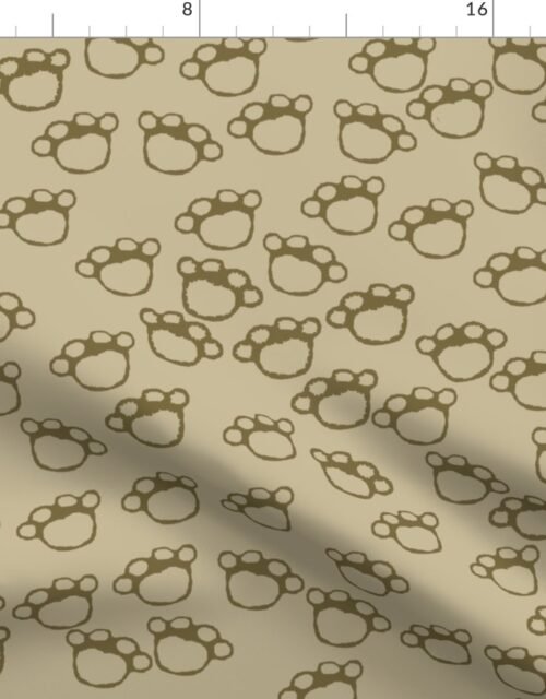 Paw Prints in Brown on Khaki Beige Fabric