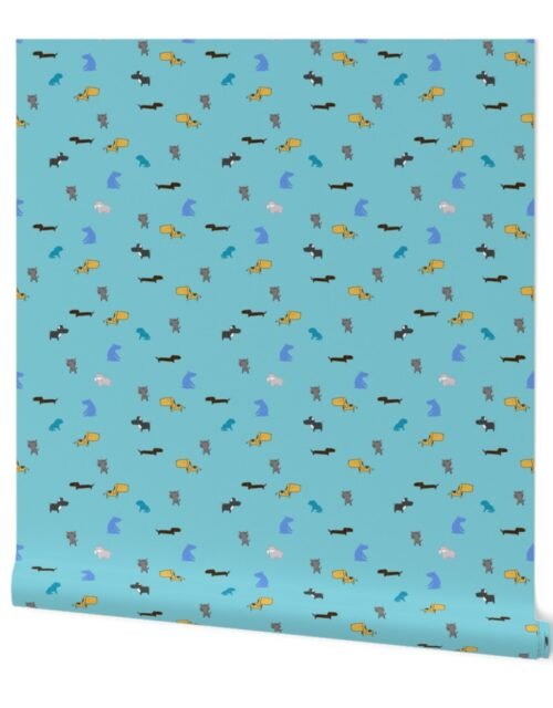Its a Dog's World Hand-painted Dogs in Blue Wallpaper
