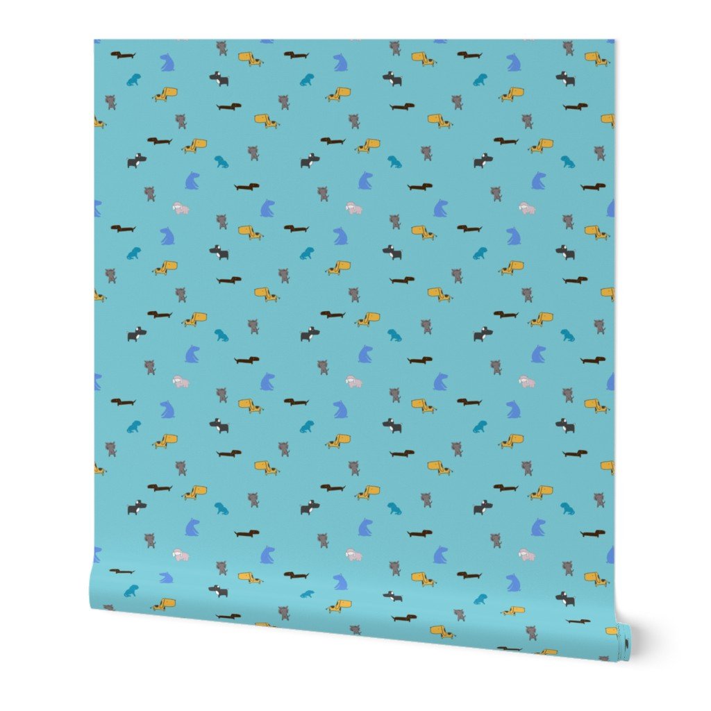 Its a Dog’s World Hand-painted Dogs in Blue Wallpaper Its a Dog's World Hand-painted Dogs in Blue Wallpaper